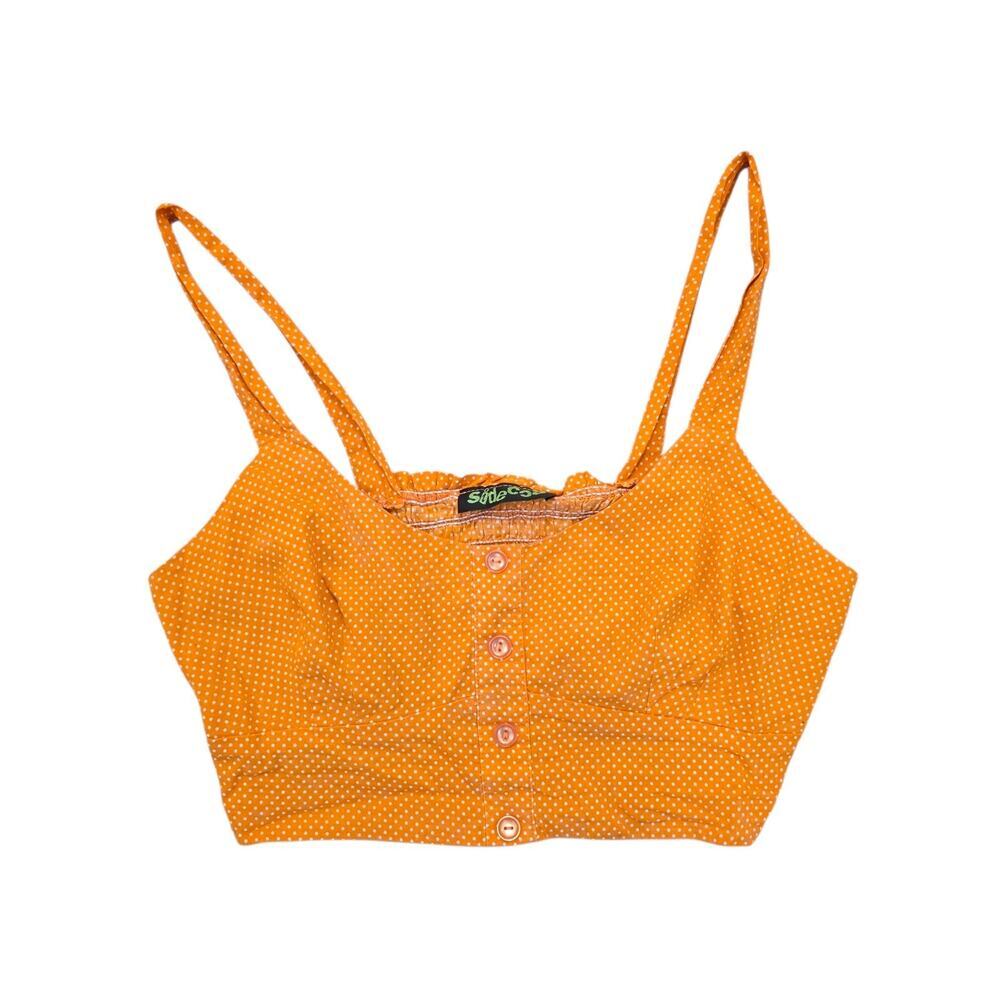 Side CCA Orange White Polka Dot Button Up‎ Y2k Summer Crop Tank Top Size Small